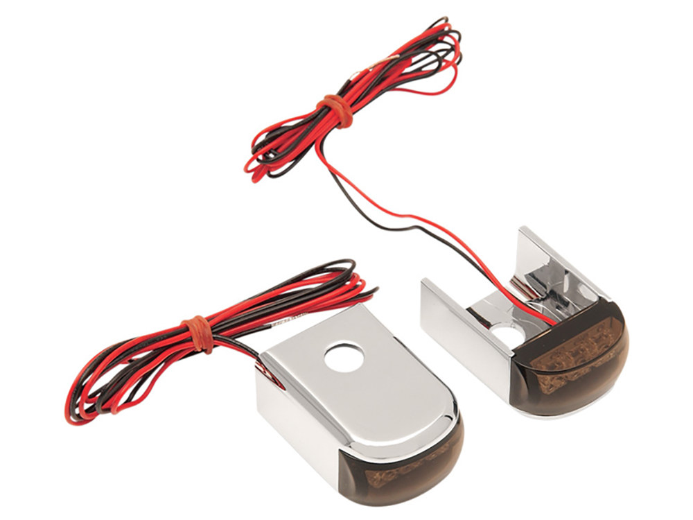 Alloy Art Strut Light Turn Signals with Smoke Lens & Amber Flashing - Chrome. Fits Dyna 1991-2005.