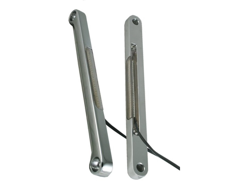 Front Indicator Turn Signal Strips with Clear Lens & Amber LED's - Chrome. Fits FLST 1990-2017.