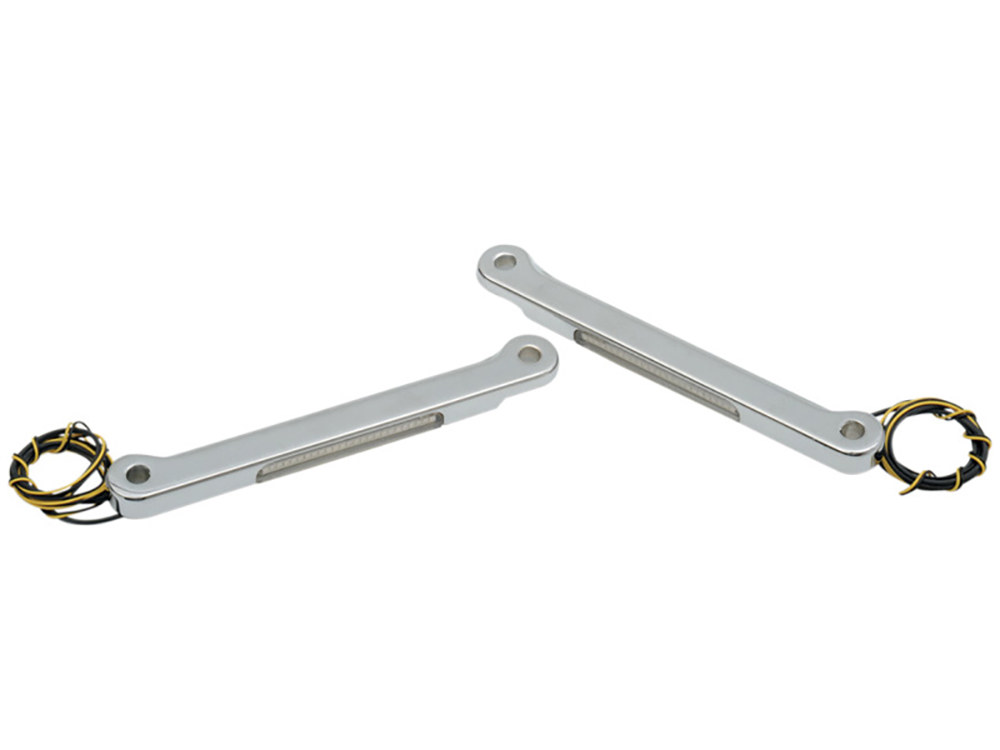 Front Indicator Turn Signal Strips with Clear Lens & Amber LED's - Chrome. Fits Road King 1994up.