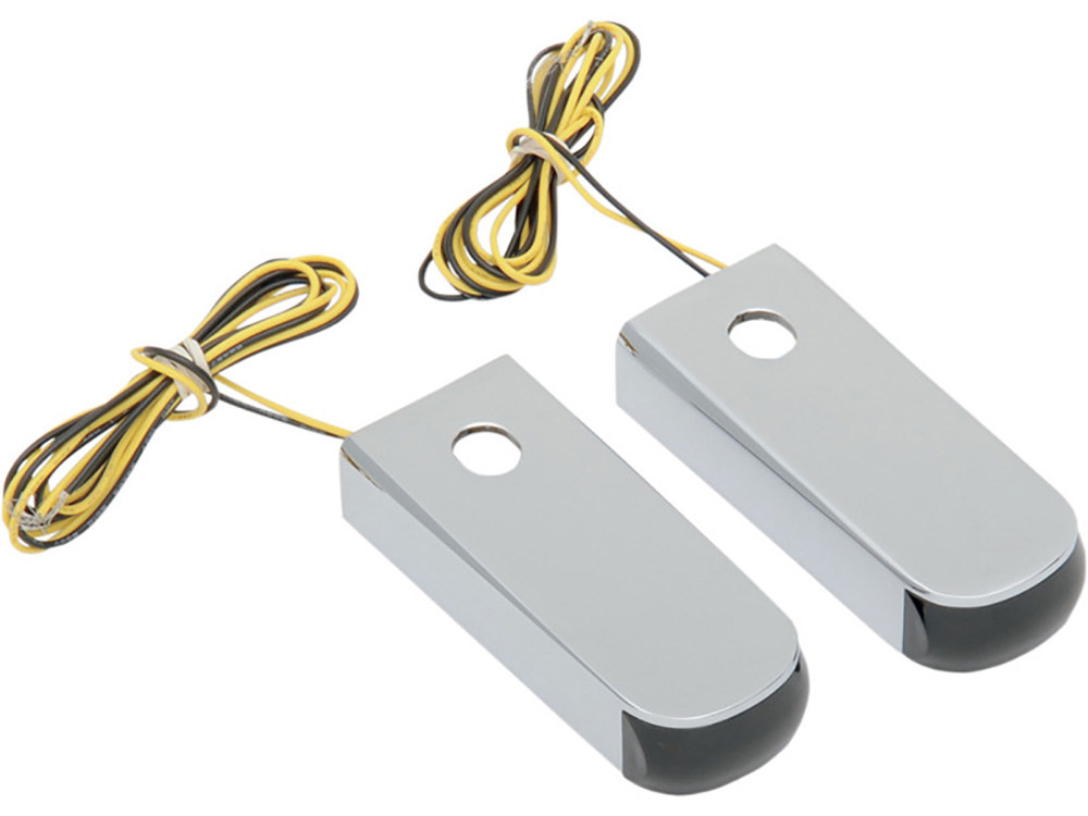 Alloy Art Strut Light Turn Signals with Smoke Lens & Amber Flashing - Chrome. Fits Softail 1984-2017.