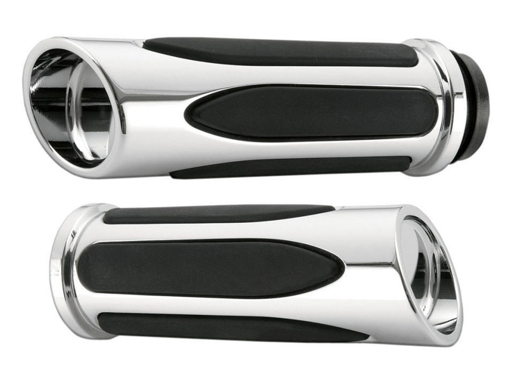 Deep Cut Comfort Handgrips - Chrome. Fits H-D with Throttle Cable.