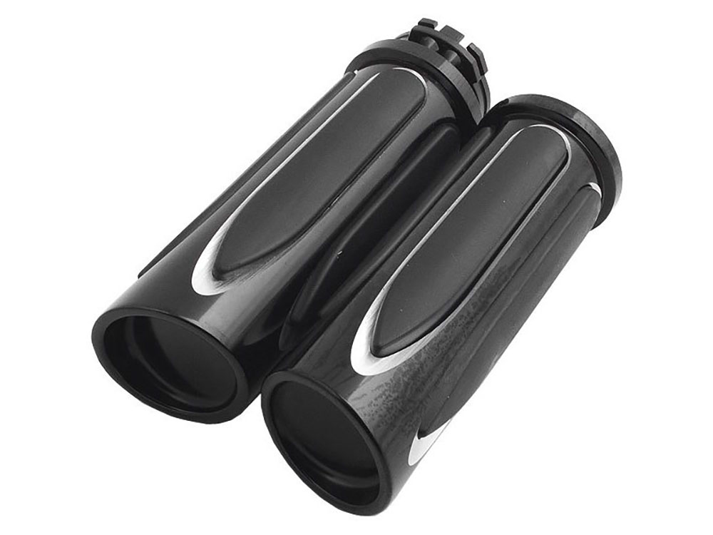 Deep Cut Comfort Handgrips - Black. Fits H-D with Throttle Cable