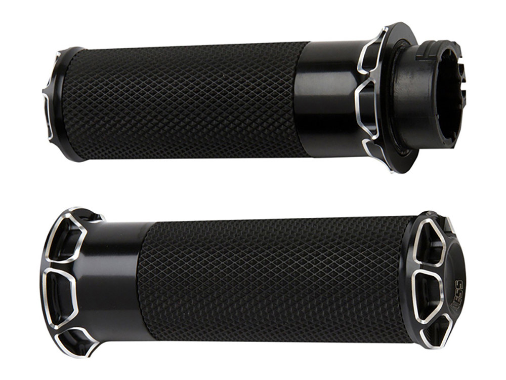 Beveled Fusion Handgrips - Black. Fits Big Twin 2008-2024 with Throttle-by-Wire
