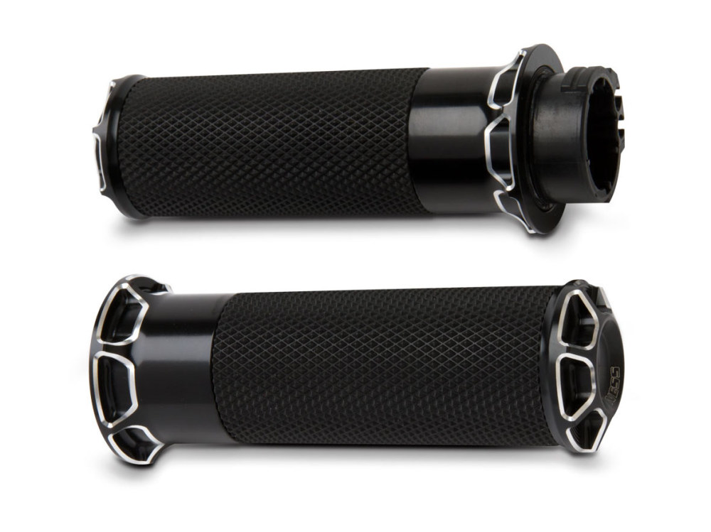 Fusion Beveled Handgrips – Black. Fits H-D with Throttle Cable.