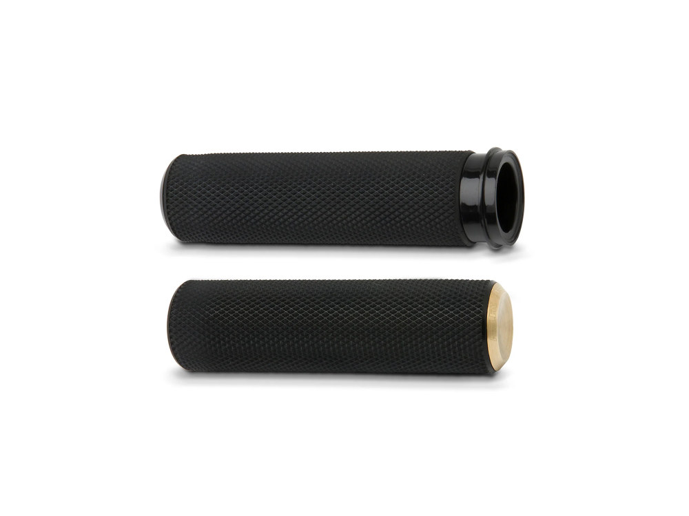 Knurled Fusion Handgrips – Brass. Fits H-D with Throttle Cable.