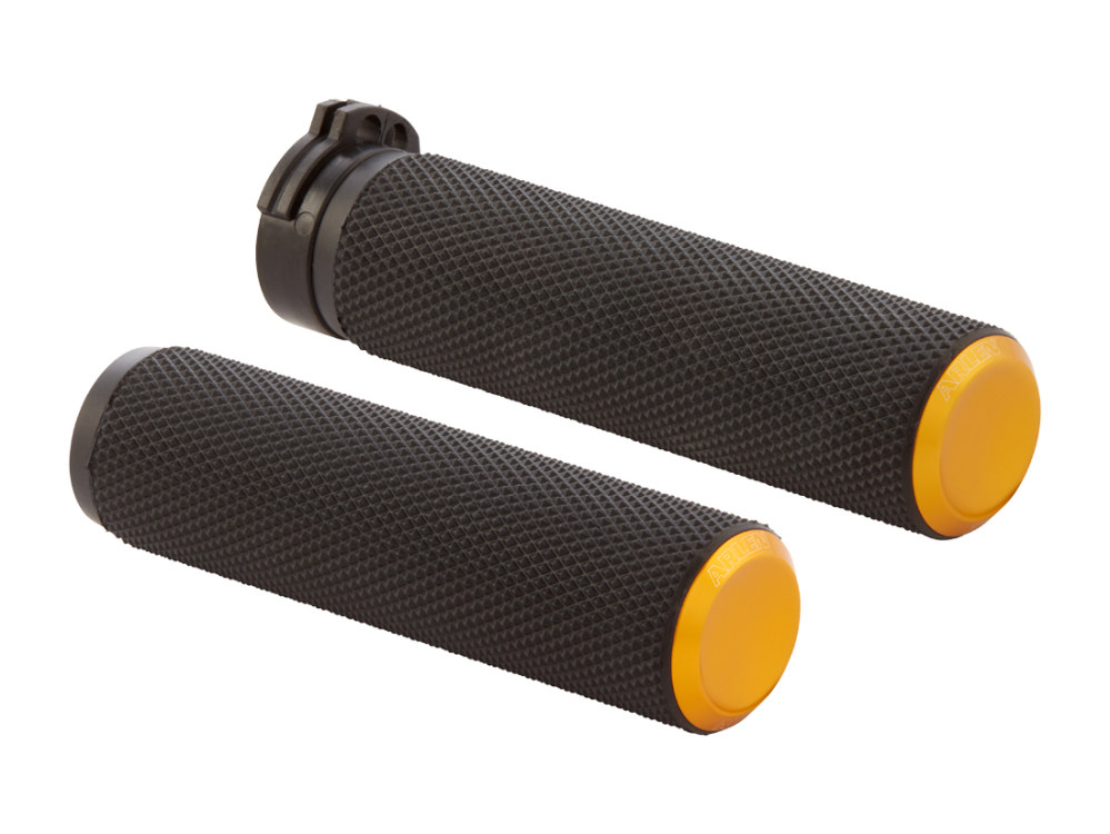 Knurled Fusion Handgrips – Gold. Fits H-D 2008up with Throttle-by-Wire.