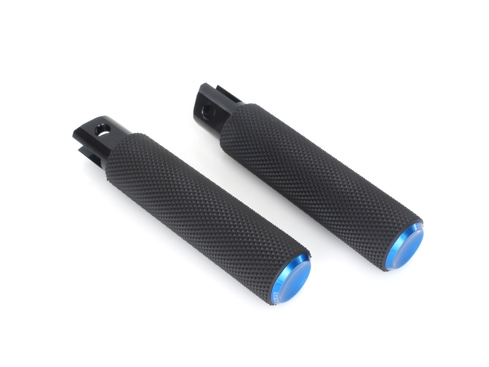 Knurled Fusion Footpegs – Blue. Fits Softail 2018up Front Rider
