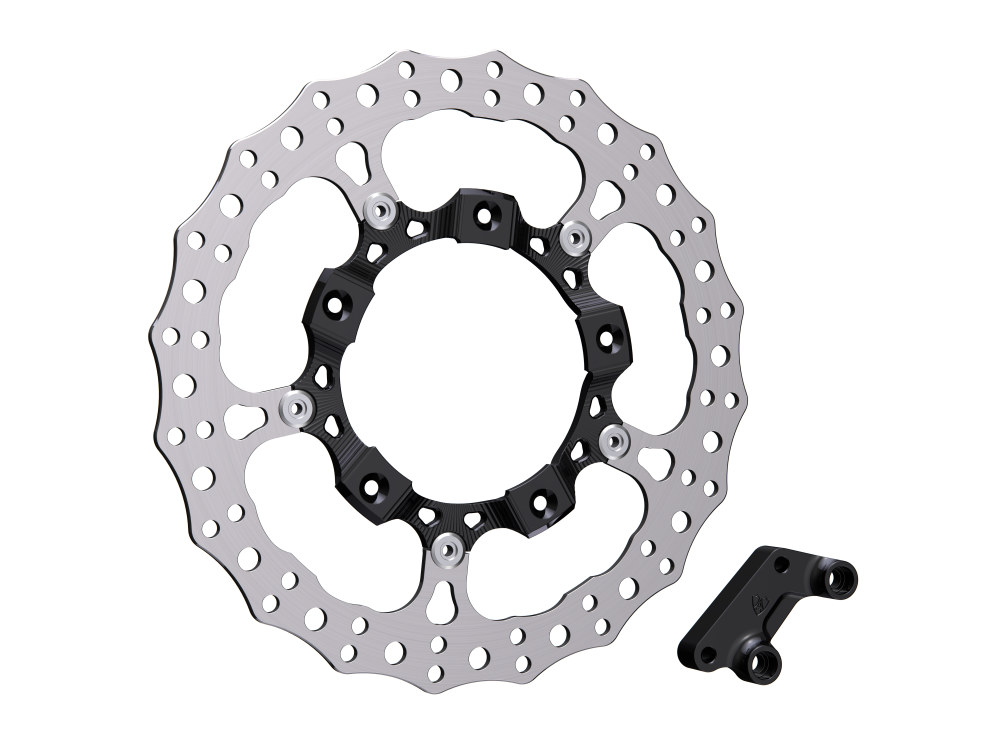 14in. Left Hand Front Jagged Big Brake Disc Rotor - Black. Fits Most Touring 2008-2024