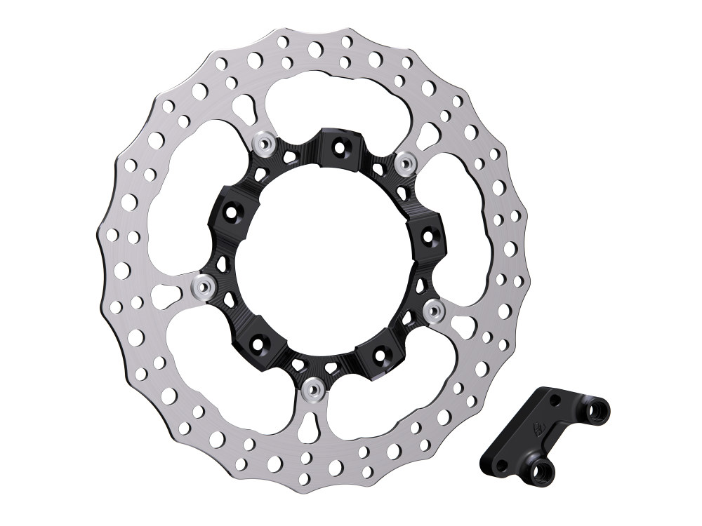 14in. Right Hand Front Jagged Big Brake Disc Rotor - Black. Fits Most Touring 2008-2024