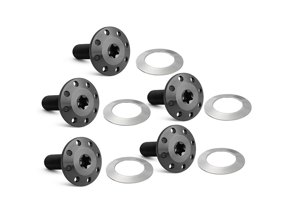Titanium Holeshot Front Brake Rotor Bolts - Black. Fits Most Touring 2014-2024 with Spoke Mounted Disc