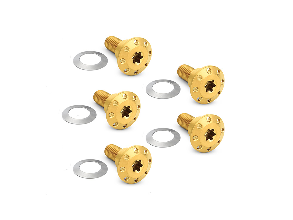 Titanium Front Disc Rotor Bolts - Gold. Fits Dyna 2006-2017 & V-Rod 2002-2017