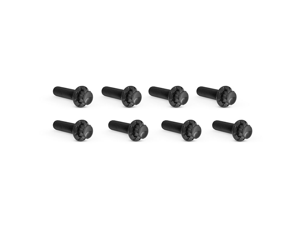 Titanium 12-Point Tappet Cover Bolt Kit - Black. Fits Softail 2000up, Touring 1999up & Dyna 1999-2017