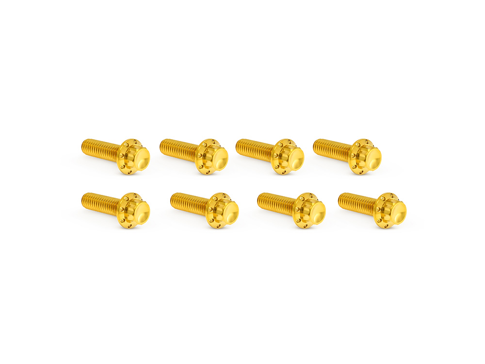 Titanium 12-Point Tappet Cover Bolt Kit - Gold. Fits Softail 2000up, Touring 1999up & Dyna 1999-2017
