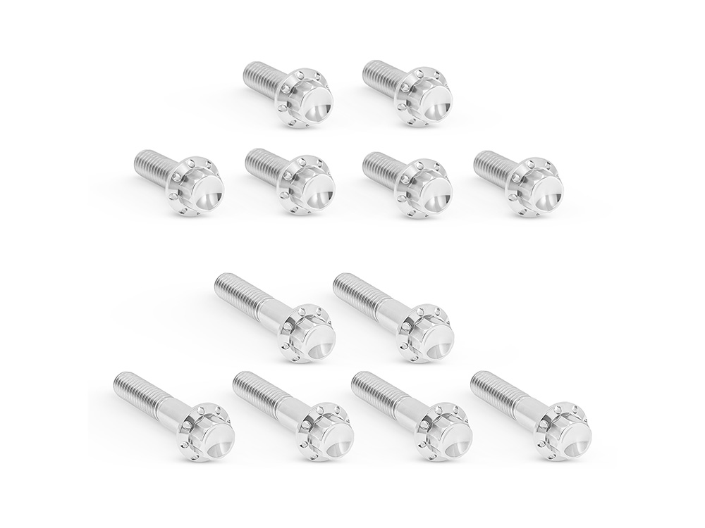 Titanium 12-Point Rocker Cover Bolt Kit - Polished. Fits Twin Cam 1999-2017