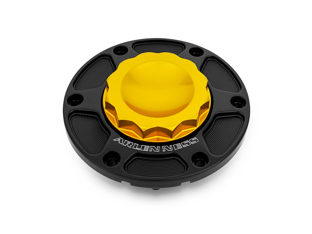 12 Point, Pop-Up Fuel Cap - Gold. Fits CVO Touring 2023up, Street Glide & Road Glide 2024up, Touring 2025up - Arlen Ness