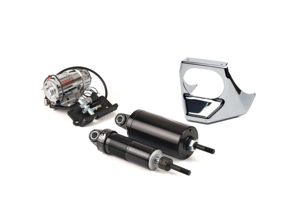 Rear Air Shock Absorbers - Black with Chrome Handlebar Switch. Fits Softail 2001-2017.