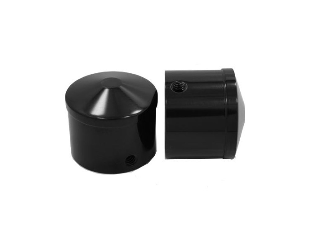 Front Axle Caps – Black. Fits Softail, Dyna, Touring & Sportster with 3/4in. Axle.