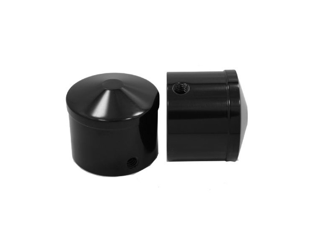 Front Axle Caps – Black. Fits Softail, Dyna, Touring, Sportster, Street & V-Rod with 25mm Axle.