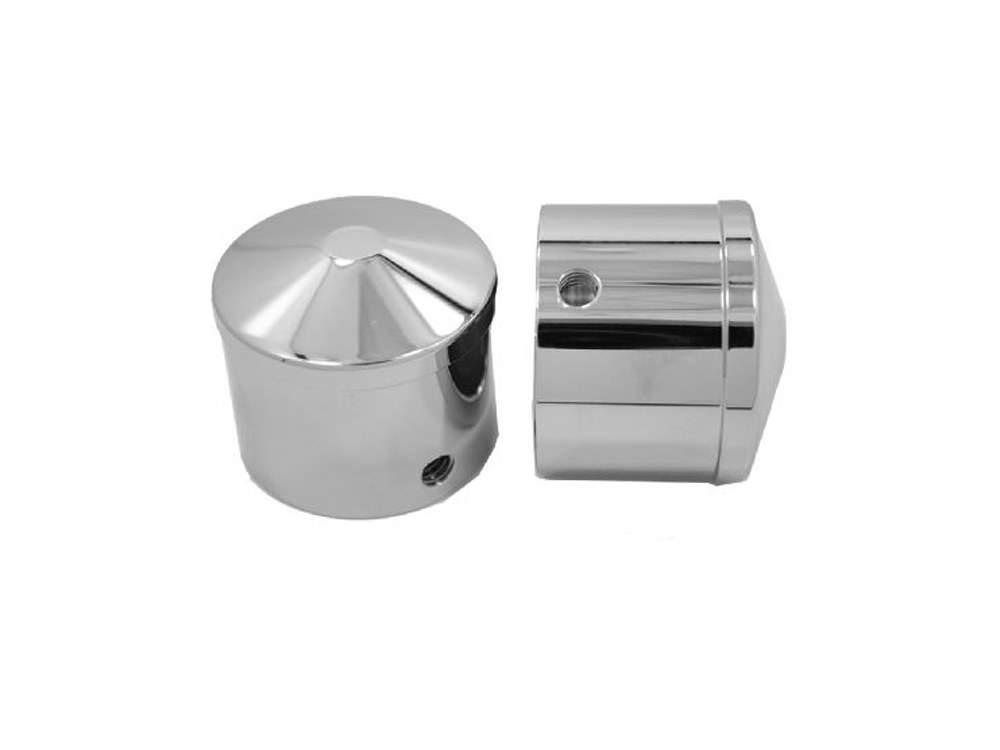 Front Axle Caps – Chrome. Fits Softail, Dyna, Touring, Sportster, Street & V-Rod with 25mm Axle.