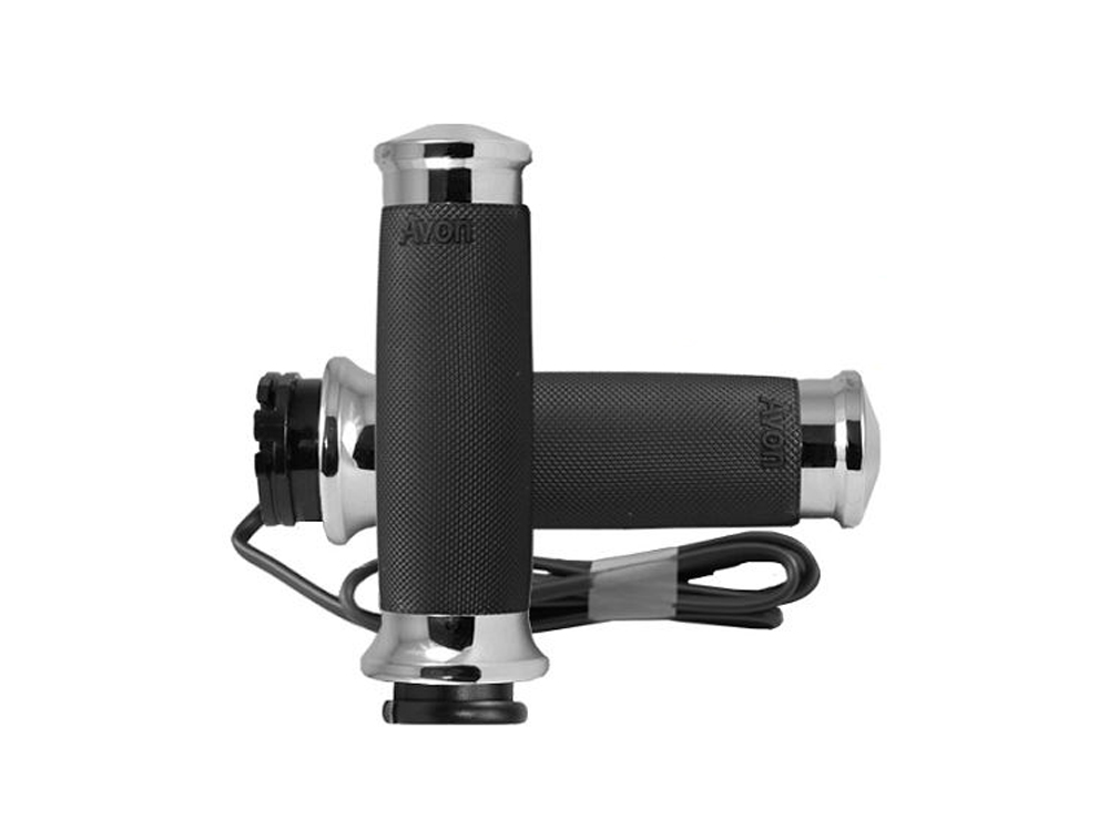 Heated Custom Contour Handgrips - Chrome. Fits H-D with Throttle Cable.