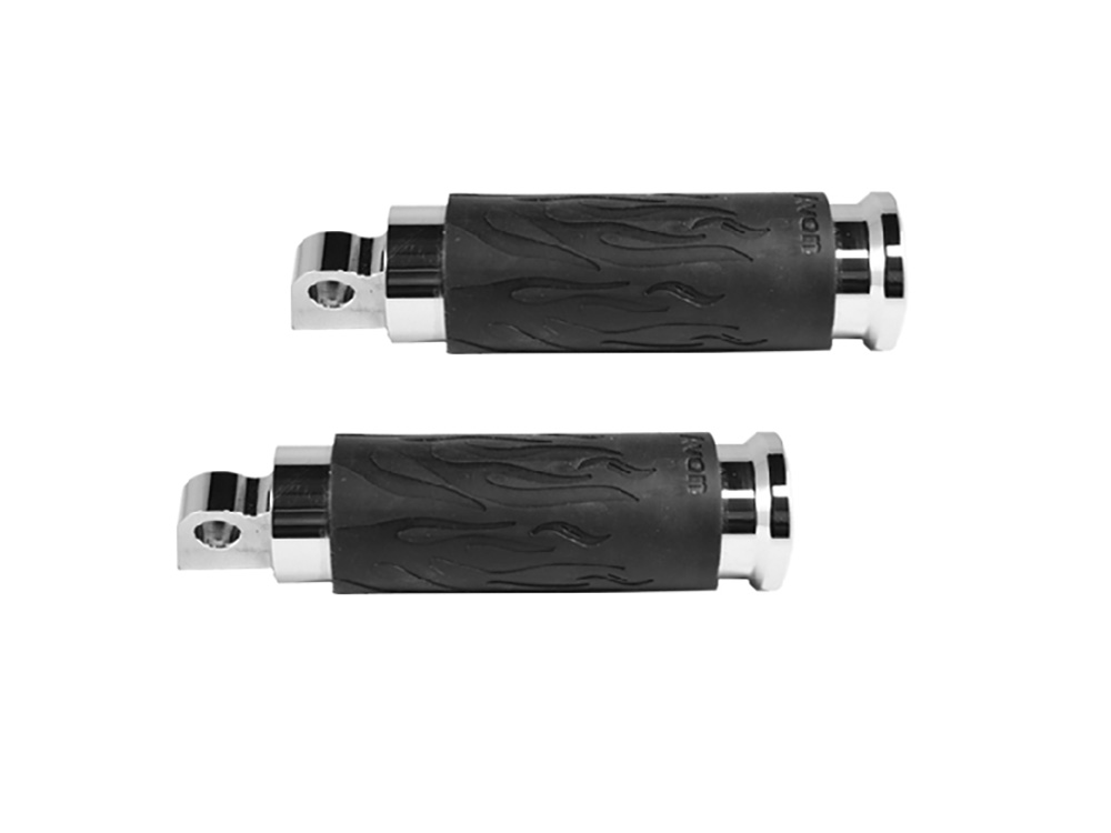 Flame Footpegs - Chrome. Fits H-D
