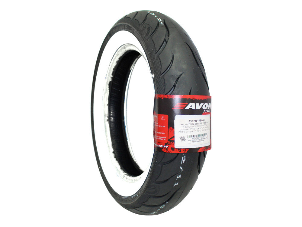 Avon Cobra Chrome 16in. Whitewall Rear Tyre. 150/80-B16 AV92 WW.