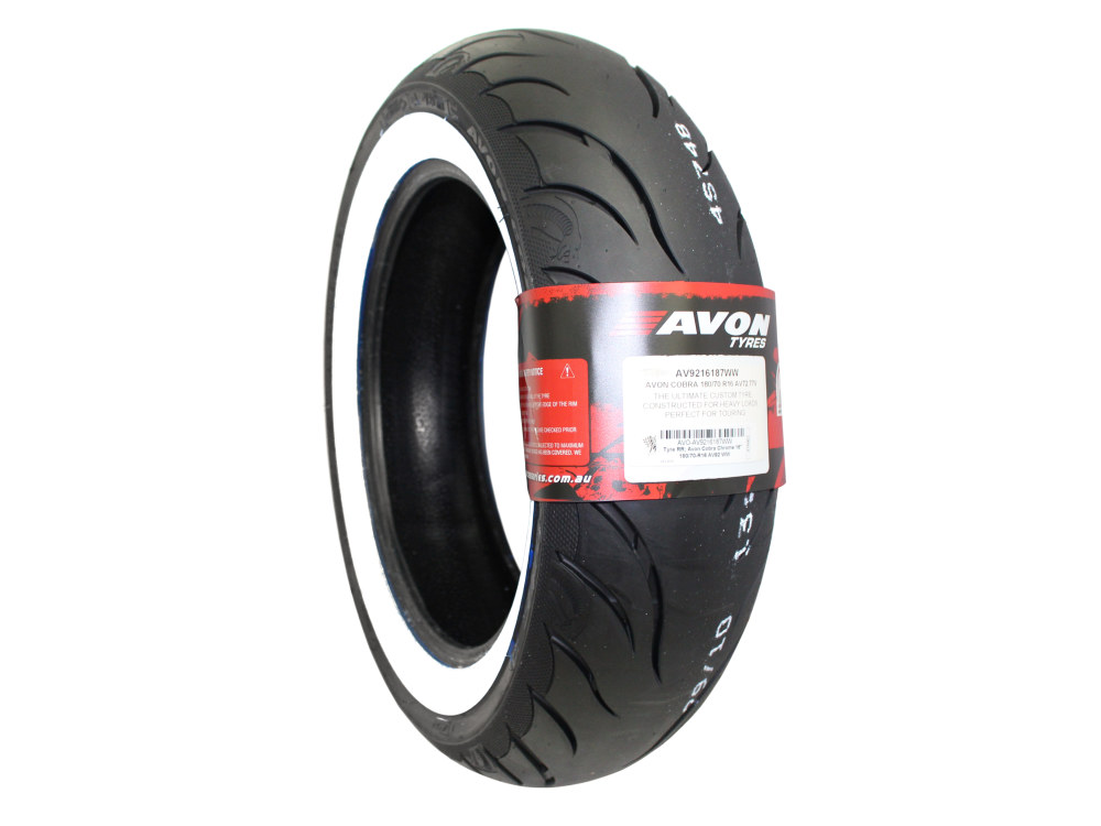 Avon Cobra Chrome 16in. Whitewall Rear Tyre. 180/70-R16 AV92 WW.
