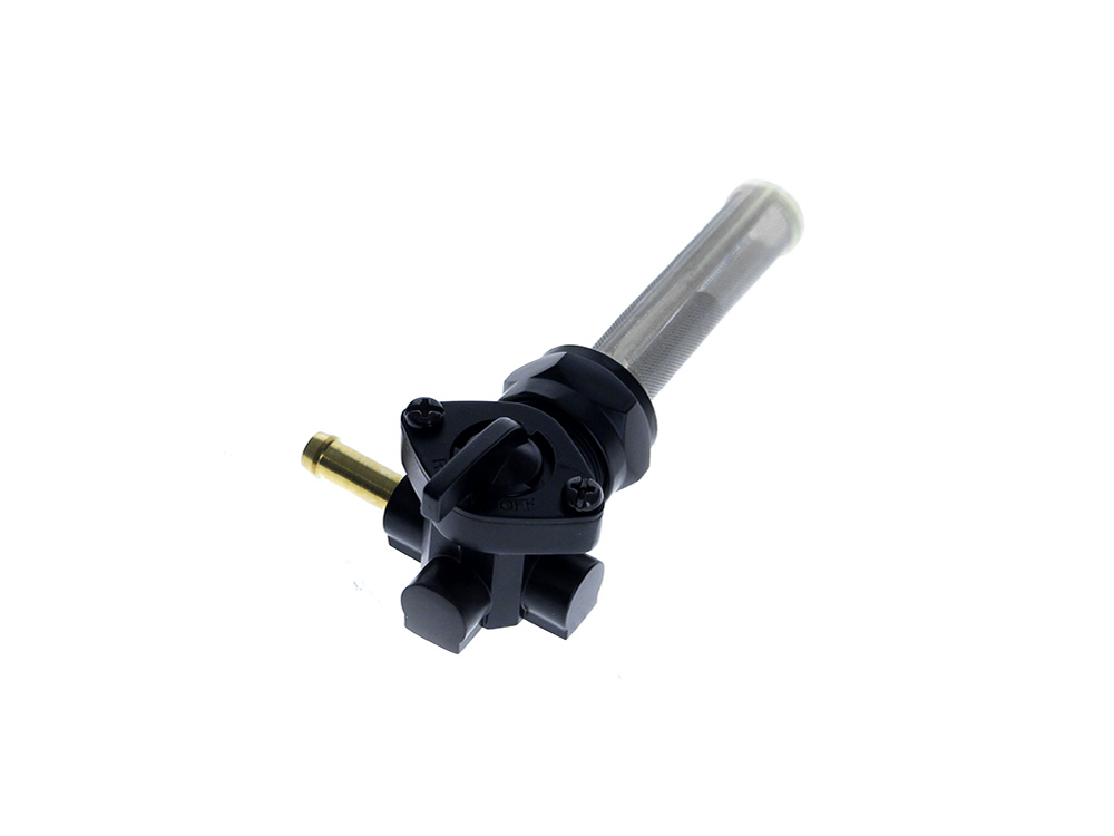 Rollies Speed Shop Fuel Tap / Petcock with 22mm Thread, 5/16in. Forward Facing Fuel Outlet - Black. Fits Softail 1984-2006, Dyna 1991-2006, FXR 1982-1994, Touring 1988-2006, Sportster 1975-2006 & 4Spd Big Twin 1975-1986