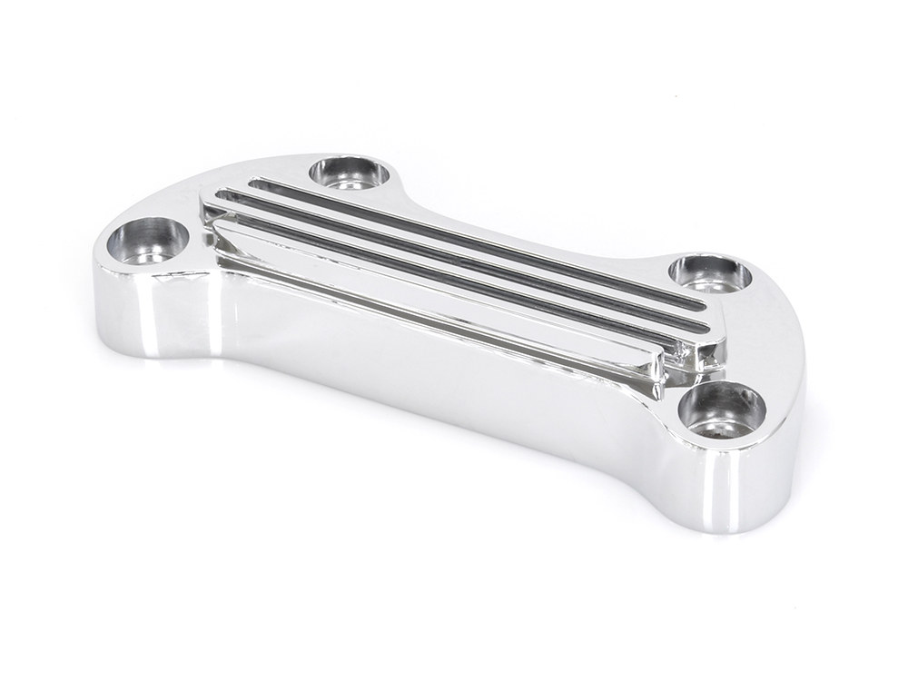 Finned Handlebar Top Clamp – Chrome. Fits HD Big Twin 1974up & Sportster 1974-2021.
