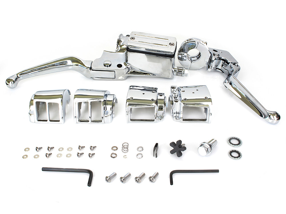 Handlebar Control Kit - Chrome. Fits Big Twin & Sportster 1982-1995 Models with Dual Disc Rotors.
