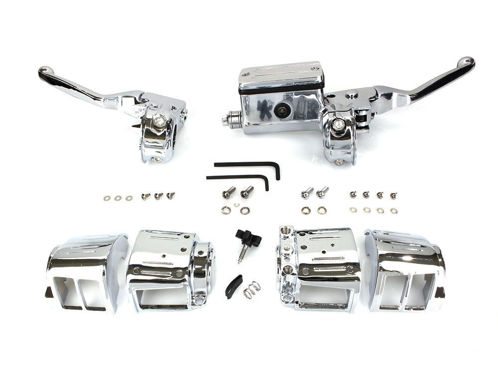 Handlebar Control Kit - Chrome. Fits Big Twin & Sportster 1982-1995 Models with Single Disc Rotors.