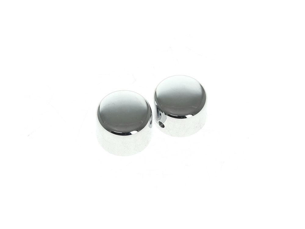 Front Axle Caps - Chrome. Fits Softail 1984-2006, Dyna 1991-2003, Touring 1980-1999, Sportster 1988-2007, FXR 1982-1994 & FXWG 1980-1986