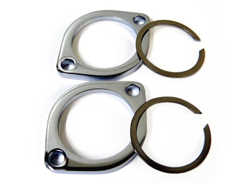 Exhaust Flanges. Fits Softail 1984-2003 & 2018up, Dyna 1991-2002, Sportster 1986-2001 & 2014-2021 & Touring 1985up.