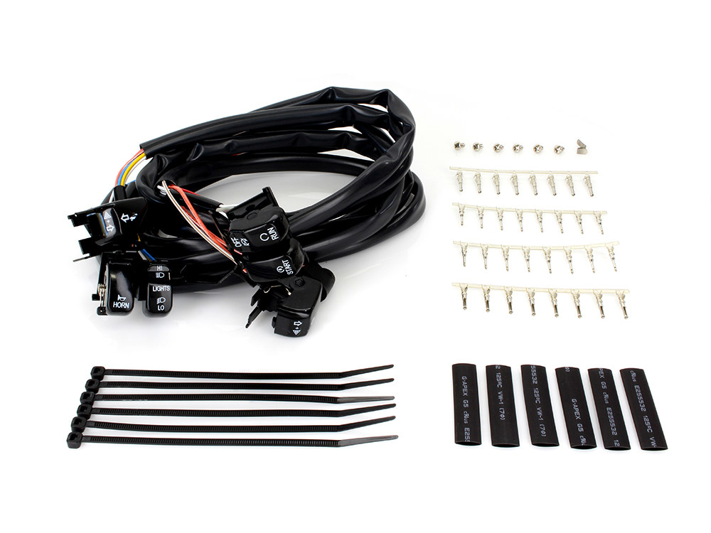 48in. Handlebar Wiring Harness with Black Switches. Fits Big Twin & Sportster 1996-2006.