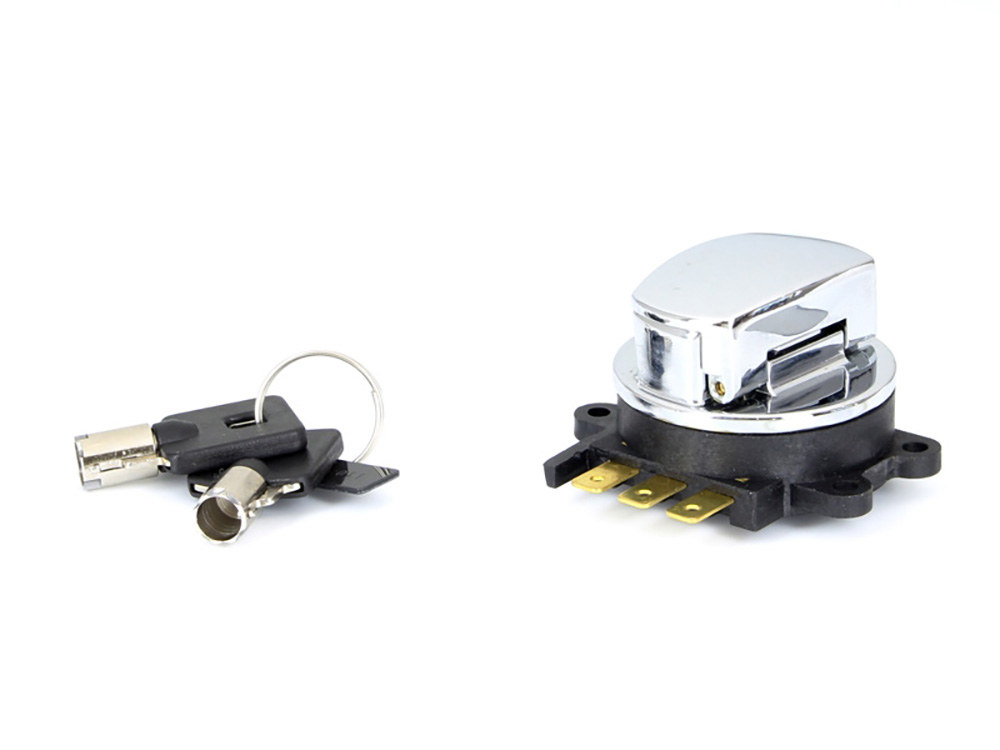 Ignition Switch - Chrome. Fits Softail 1996-2002, Road King 1994-2002 & Dyna Wide Glide 1993-2002.