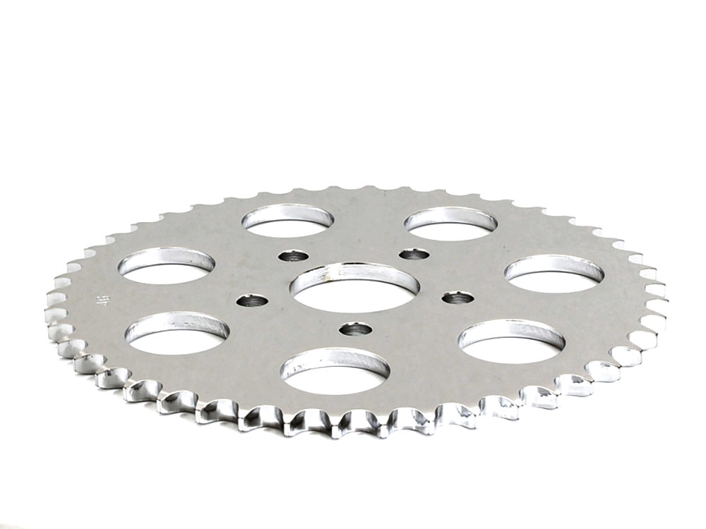 46 Tooth, Flat Steel Rear Chain Sprocket - Chrome. Fits Big Twin 1973-1999 & Sportster 1979-1999.