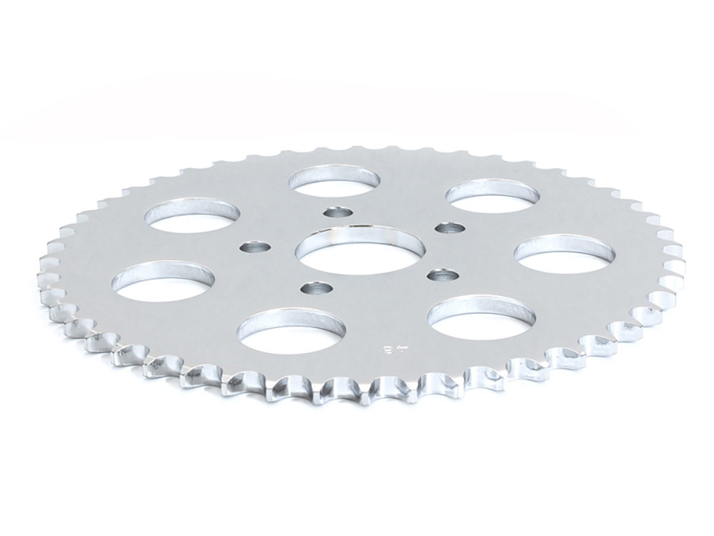 48 Tooth, Flat Steel Rear Chain Sprocket - Chrome. Fits Big Twin 1973-1999 & Sportster 1979-1999.