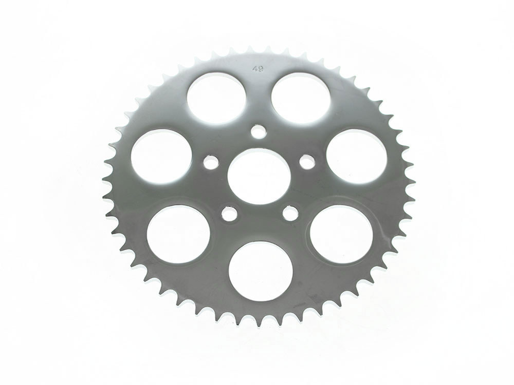 49 Tooth, Flat Steel Rear Chain Sprocket - Chrome. Fits Big Twin 1973-1999 & Sportster 1979-1999.