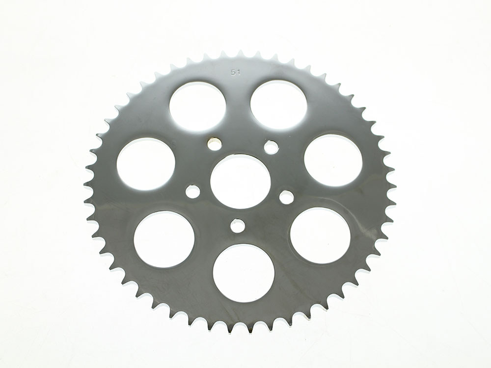 51 Tooth, Flat Steel Rear Chain Sprocket – Chrome. Fits Big Twin 1973-1999 & Sportster 1979-1999.