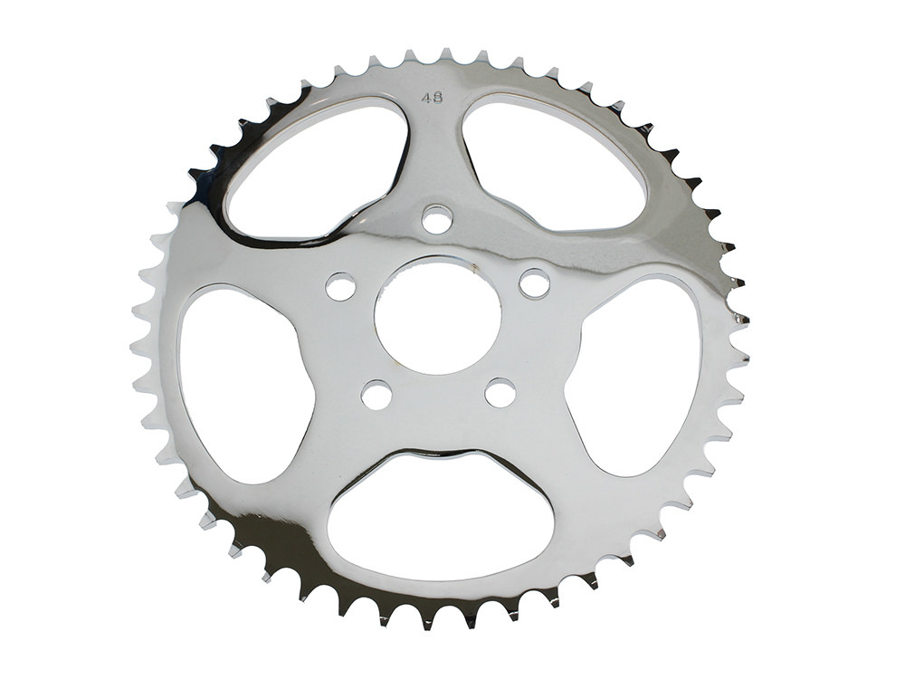 48 Tooth, Flat Steel Rear Chain Sprocket – Chrome. Fits Big Twin 1973-1999 & Sportster 1979-1999.