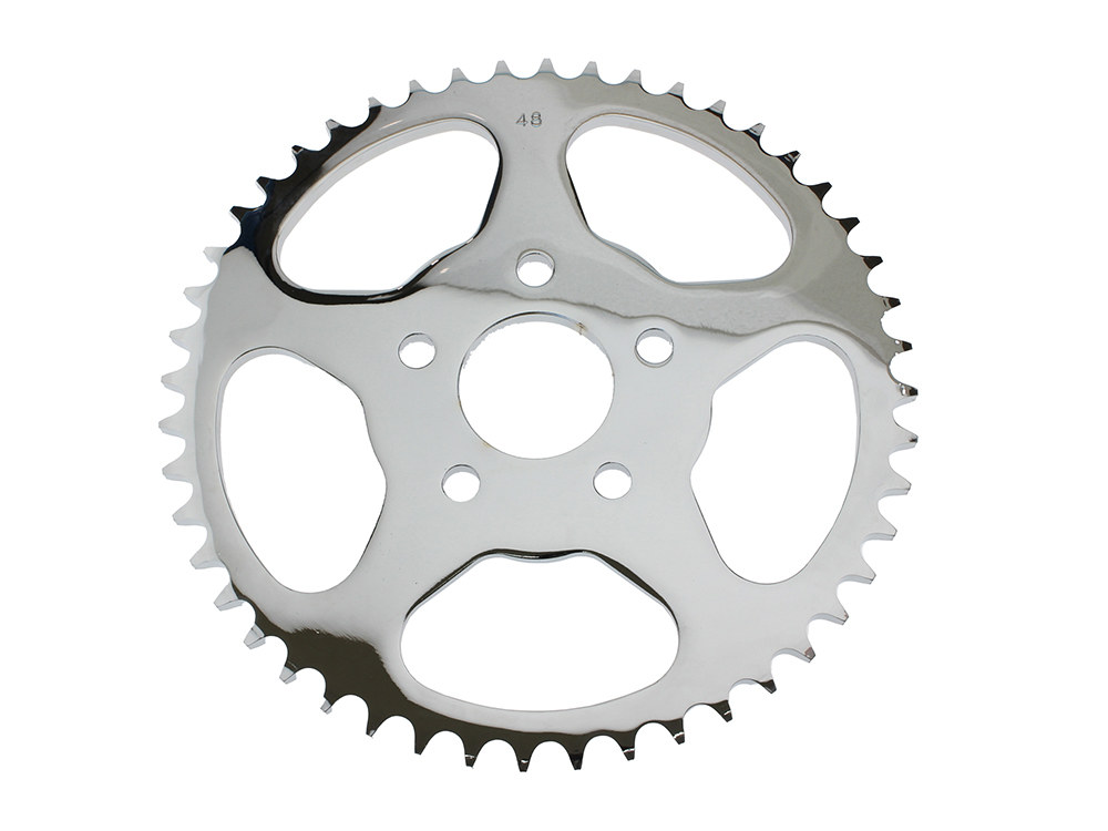 48 Tooth, Flat Steel Rear Chain Sprocket - Chrome. Fits Big Twin 1973-1999 & Sportster 1979-1999.