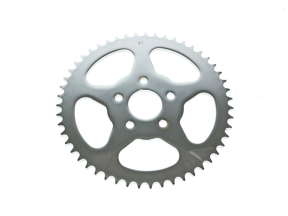 51 Tooth, Flat Steel Rear Chain Sprocket - Chrome. Fits Big Twin 1973-1999 & Sportster 1979-1999.