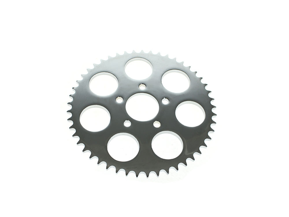 49 Tooth, Flat Steel Rear Chain Sprocket – Chrome. Fits Big Twin 2000up & Sportster 2000-2021.