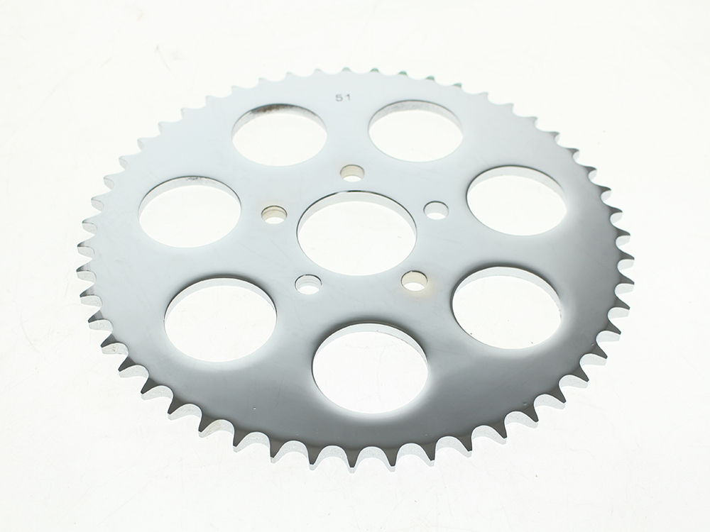 51 Tooth, Flat Steel Rear Chain Sprocket – Chrome. Fits Big Twin 2000up & Sportster 2000-2021.