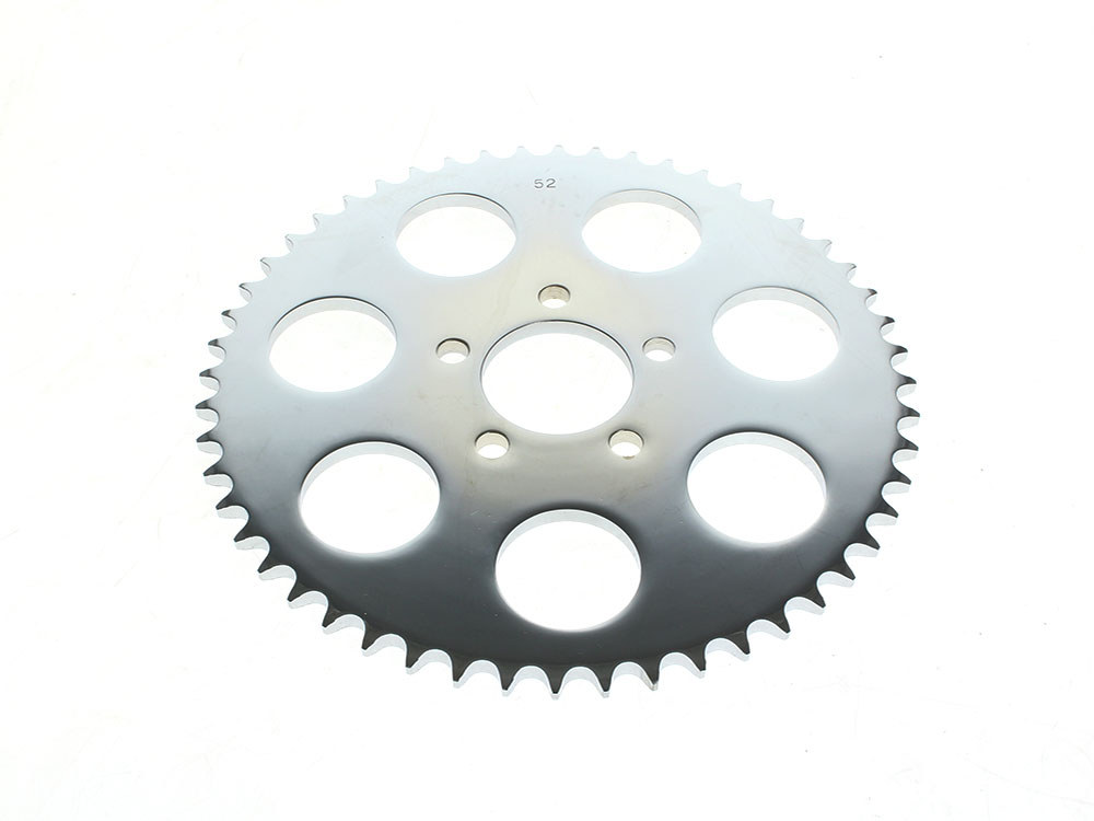 52 Tooth, Flat Steel Rear Chain Sprocket - Chrome. Fits Big Twin 2000up & Sportster 2000-2021.