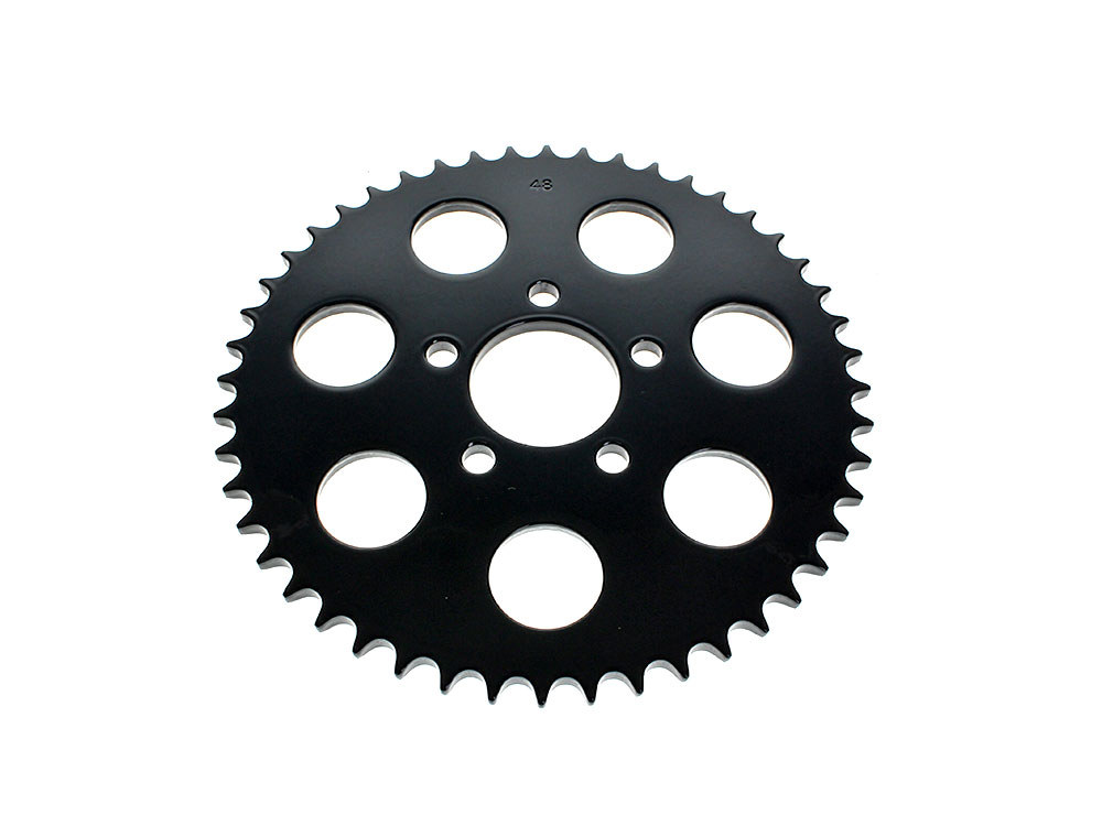 48 Tooth, Flat Steel Rear Chain Sprocket - Gloss Black. Fits Big Twin 2000up & Sportster 2000-2021.