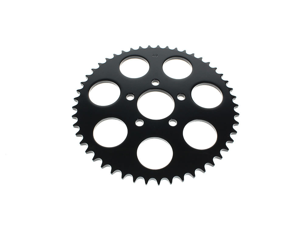 49 Tooth, Flat Steel Rear Chain Sprocket – Gloss Black. Fits Big Twin 2000up & Sportster 2000-2021.