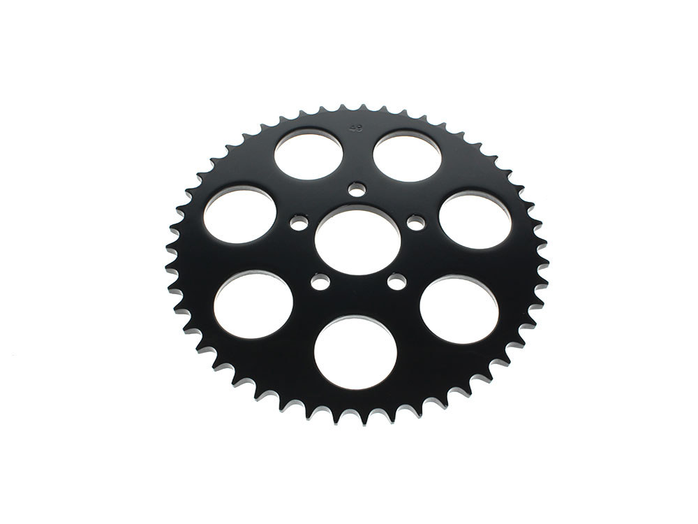 49 Tooth, Flat Steel Rear Chain Sprocket - Gloss Black. Fits Big Twin 2000up & Sportster 2000-2021.
