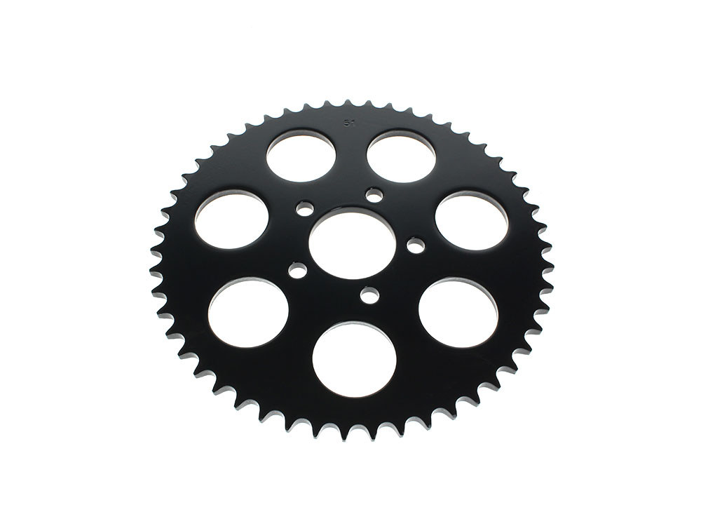 51 Tooth, Flat Steel Rear Chain Sprocket – Gloss Black. Fits Big Twin 2000up & Sportster 2000-2021.