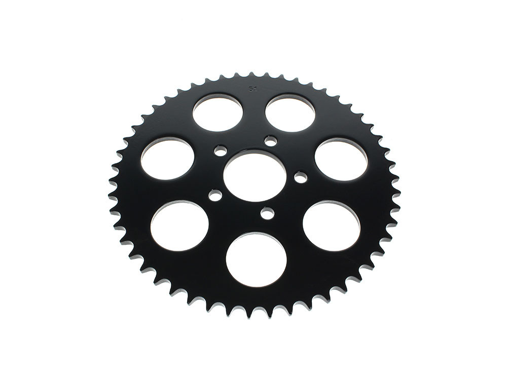 51 Tooth, Flat Steel Rear Chain Sprocket - Gloss Black. Fits Big Twin 2000up & Sportster 2000-2021.